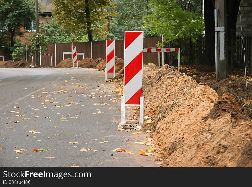 Road works. Construction Ditch, installation