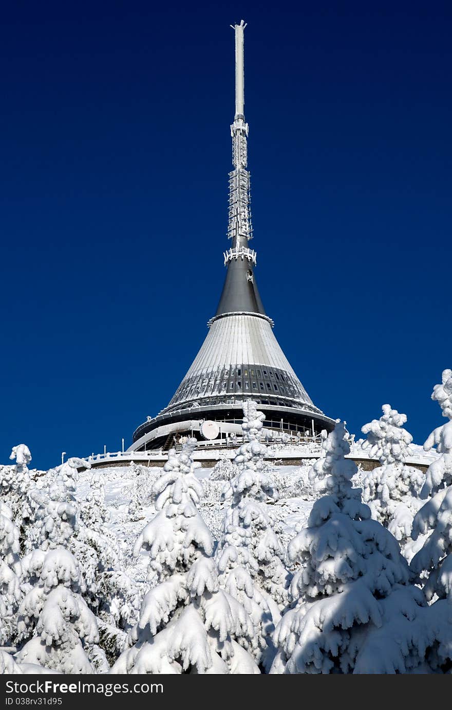 Transmitter and hotel on Jested during winter. Liberec - Czech Republic. Transmitter and hotel on Jested during winter. Liberec - Czech Republic.