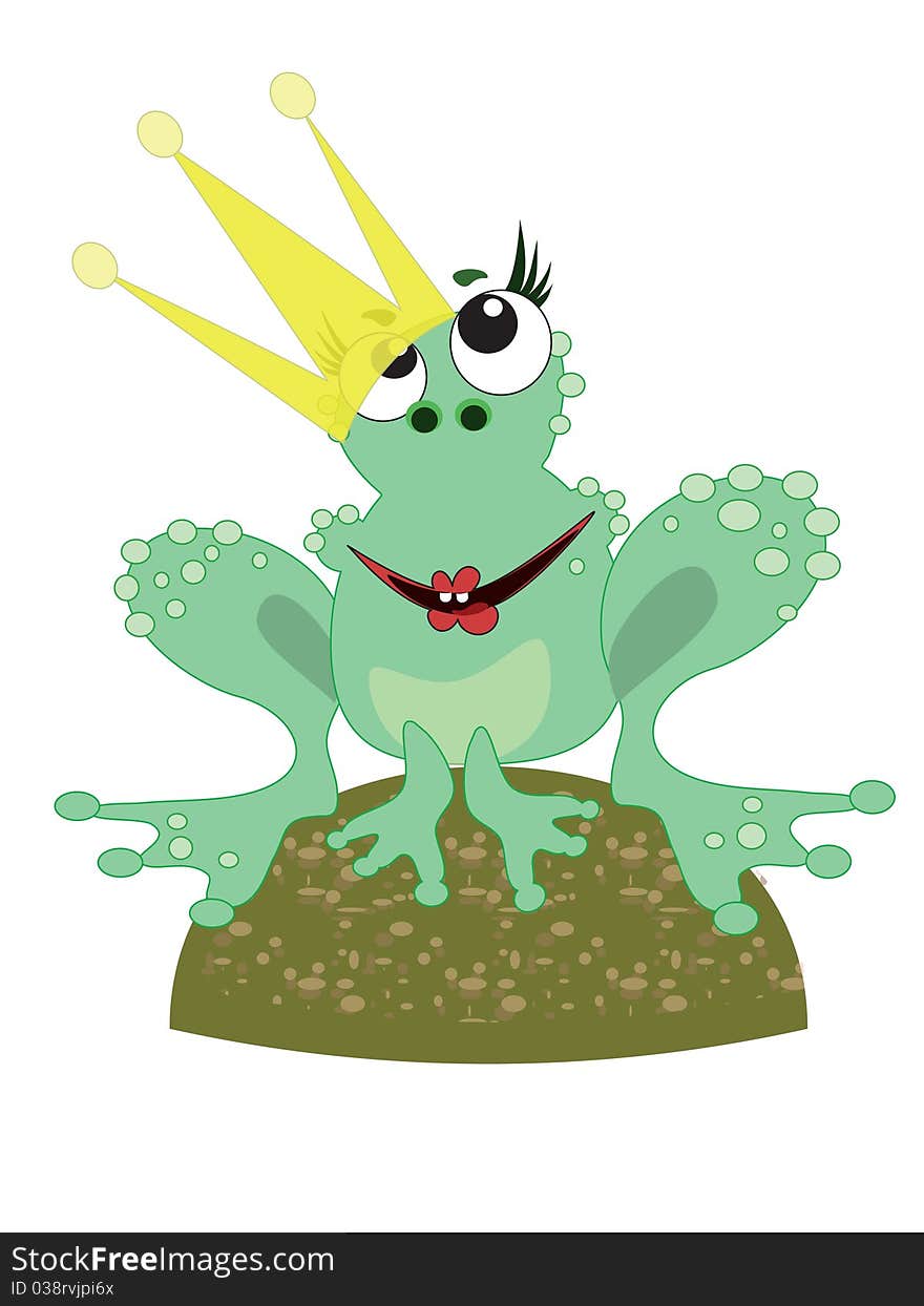 Funny frog with crown ,isolated