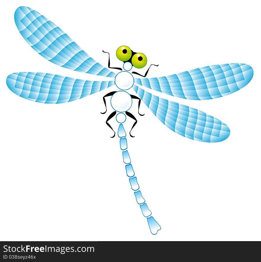 Blue dragonfly: isolated illustration on a white background