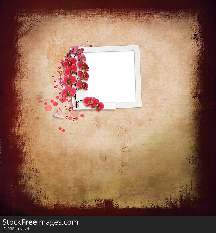 Layout with a frame for a photo decorated with flowers