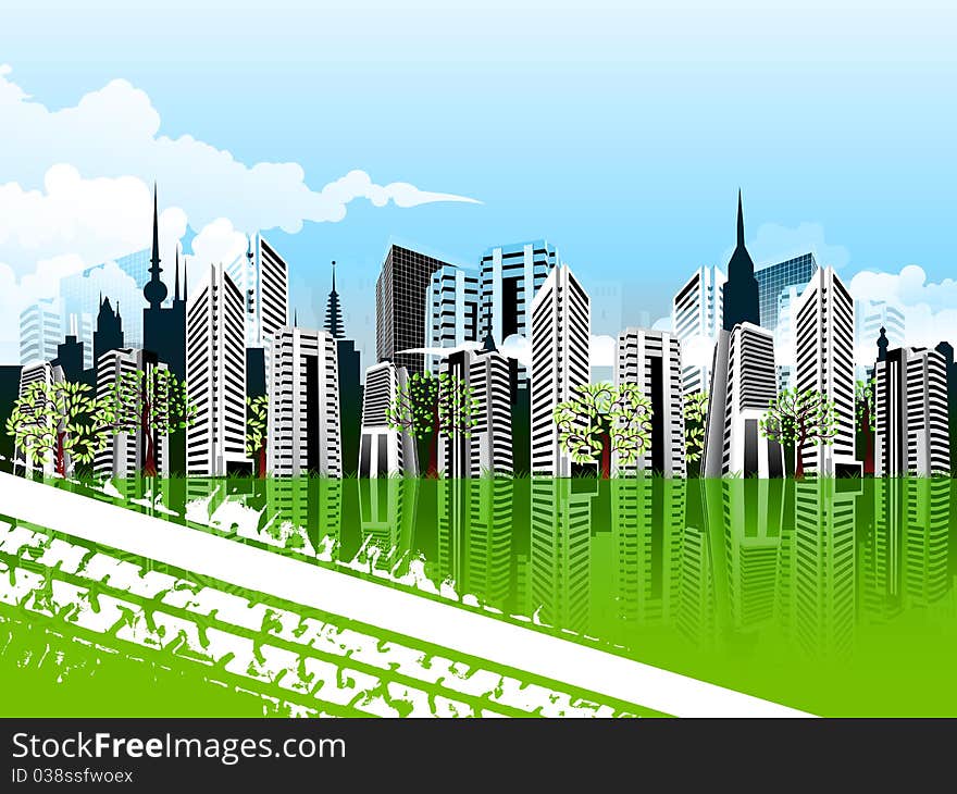 Vector illustration of green cityscape for your text