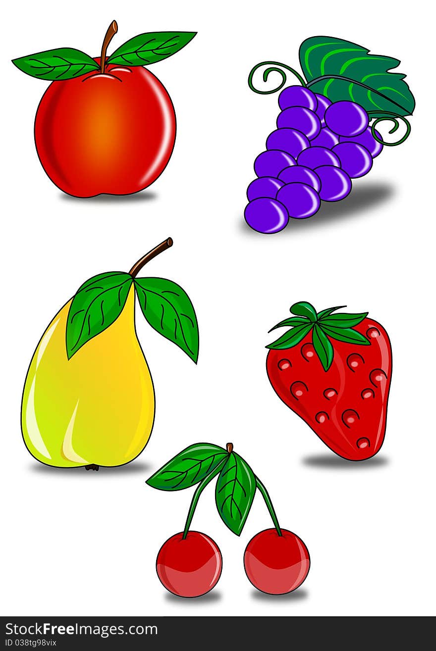 Fruits,apple cherry strawberry grapes and pear