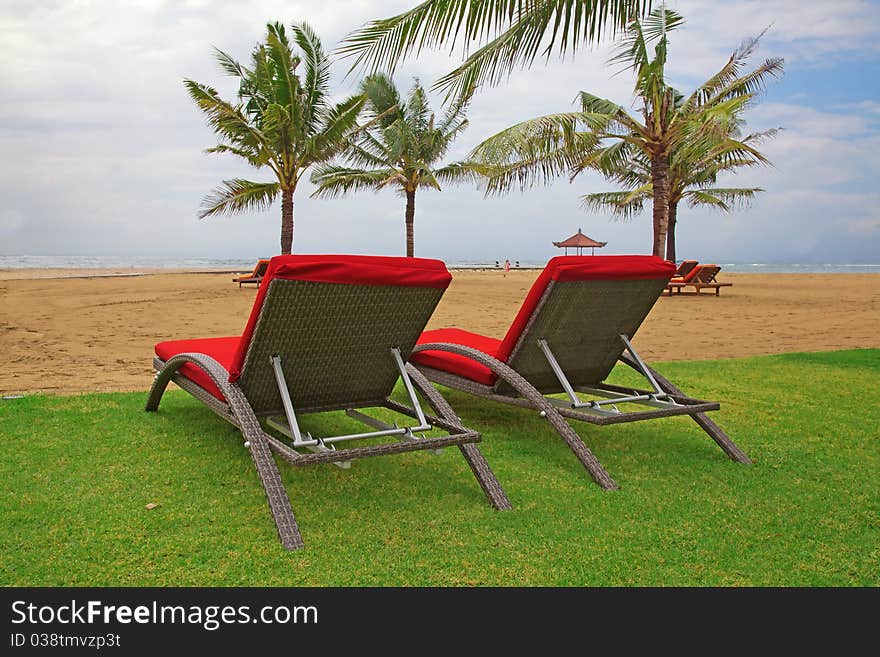 Balinese Nusa Dua beach empty before tropical storm. Balinese Nusa Dua beach empty before tropical storm