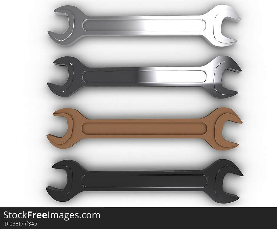 Four wrenches of different metals