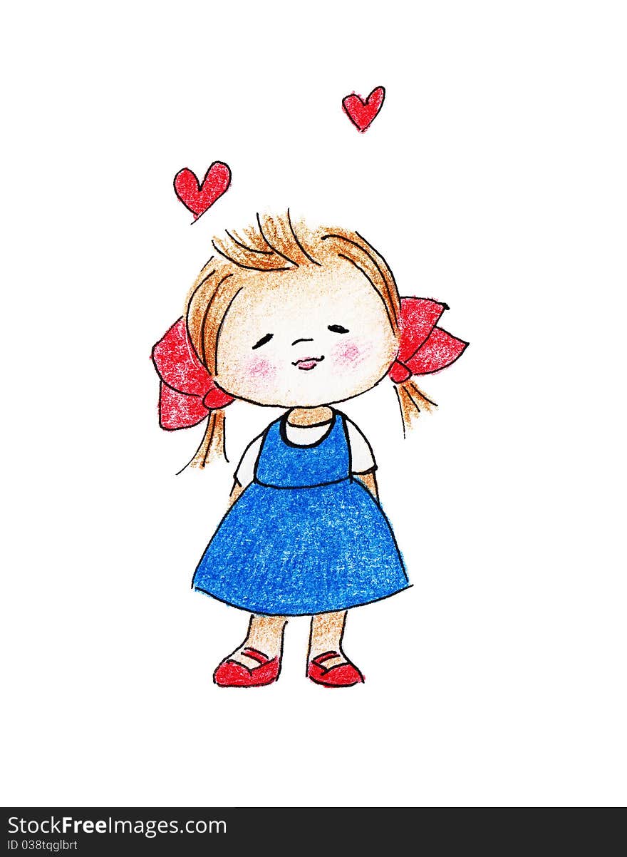 Cute little girl in blue dress with hearts. Cute little girl in blue dress with hearts