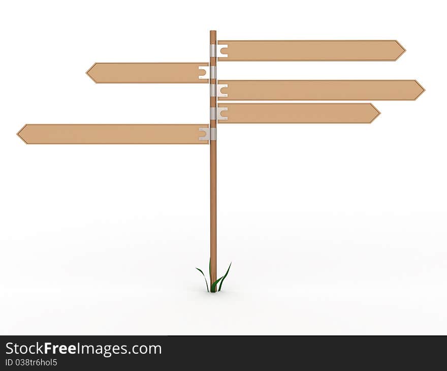 Wooden null pointer of the five areas and green grass on white background №5. Wooden null pointer of the five areas and green grass on white background №5