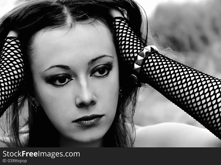 Closeup portrait of a beautiful gothic girl