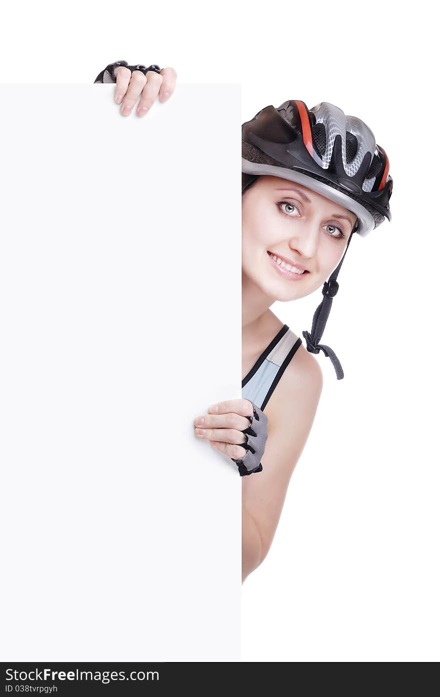 Girl Cyclist  With A Blank Sign