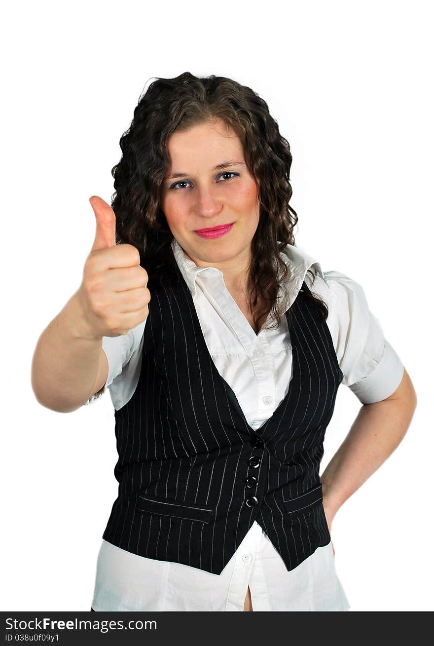 Business woman giving thumbs-up-sign