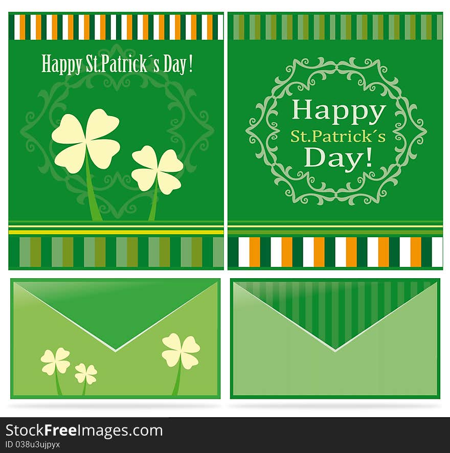 St patrick´s day letter designs: postcard layout with envelope on white background. St patrick´s day letter designs: postcard layout with envelope on white background.