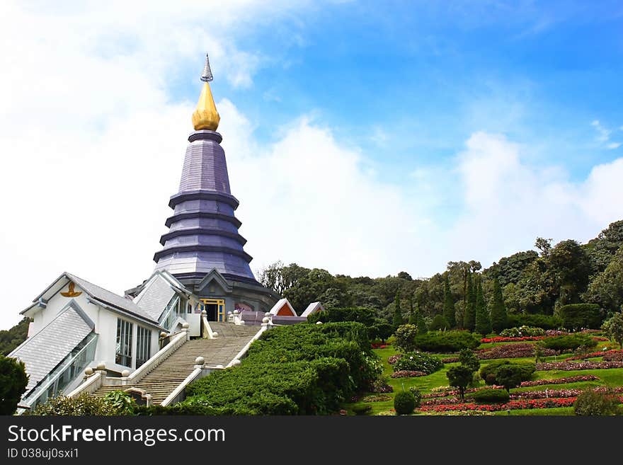 Grand pagoda Nopphamethanidol is on Mount Inthanon, the highest mountain of Thailand. Grand pagoda Nopphamethanidol is on Mount Inthanon, the highest mountain of Thailand.