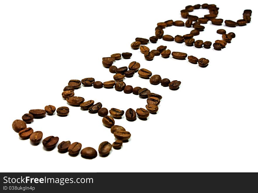 Diagonal sign Coffee on the white background by coffee beans