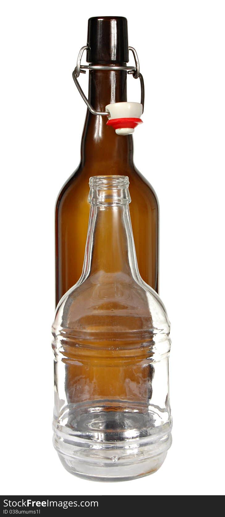 Two glass bottles from isolated on a white background