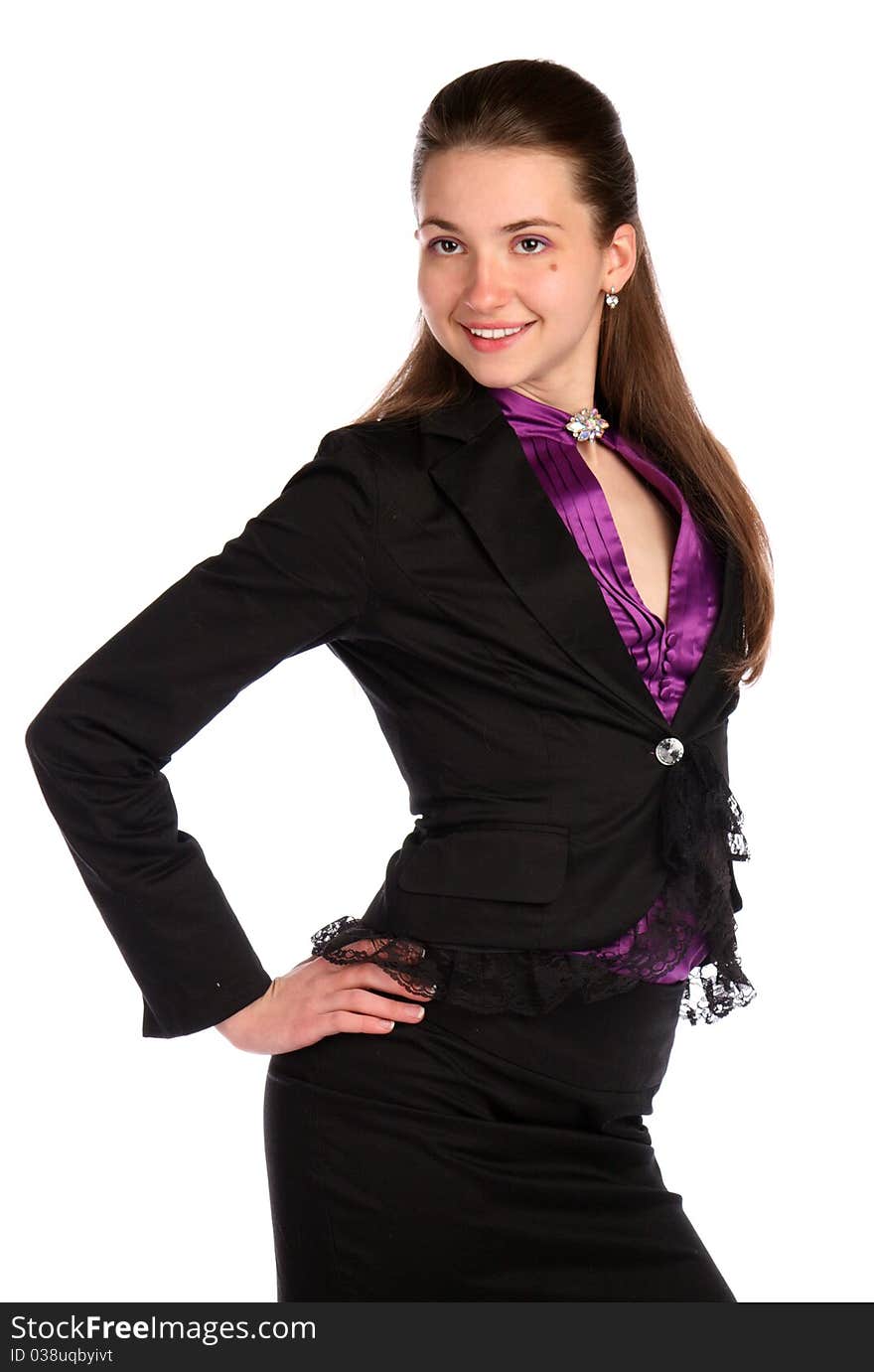 Girl In Black Suit Posing.