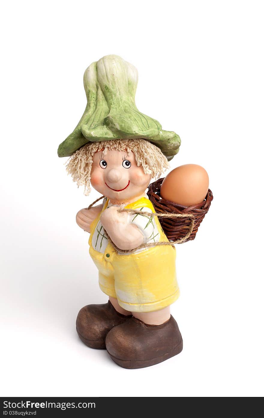 Egg carried in a basket isolated in white background