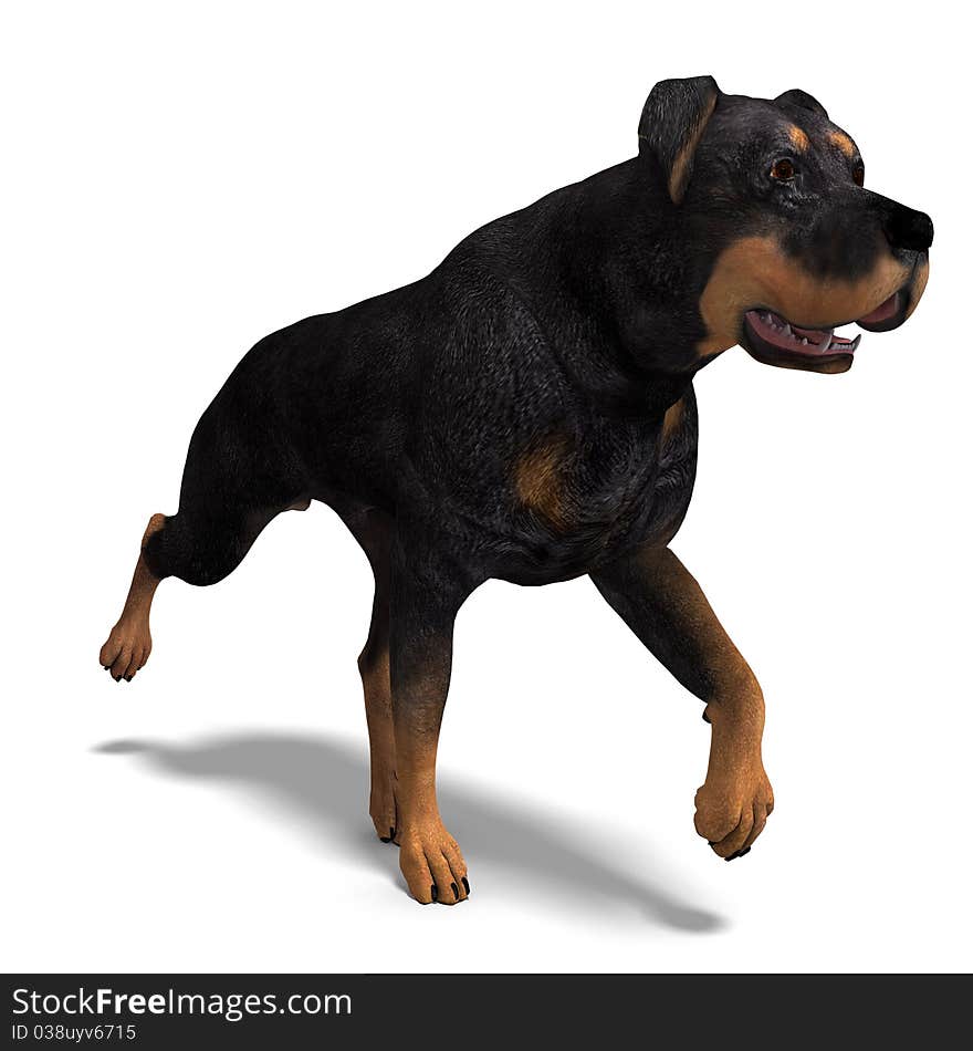 Rottweiler Dog. 3D rendering with clipping path and shadow over white