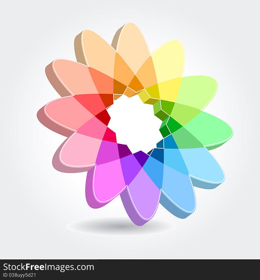 Abstract floral modern symbol with many-colored petals. Abstract floral modern symbol with many-colored petals