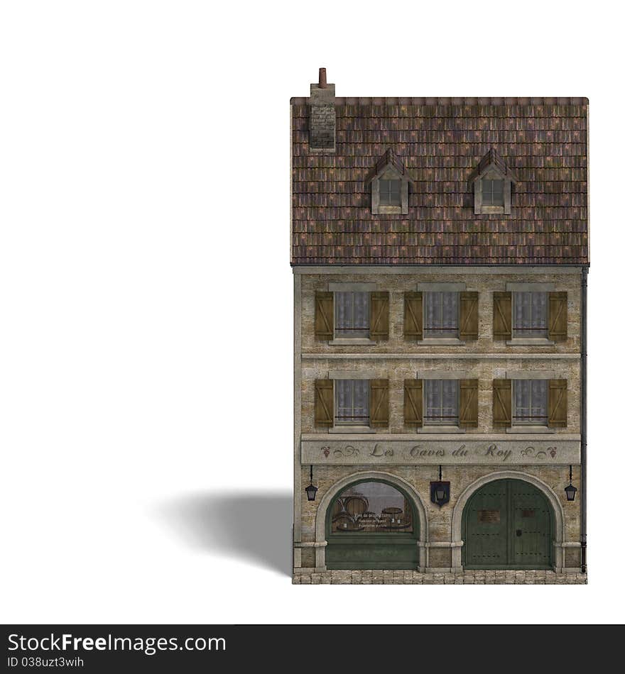 City Building Wine Store. 3D rendering with clipping path and shadow over white