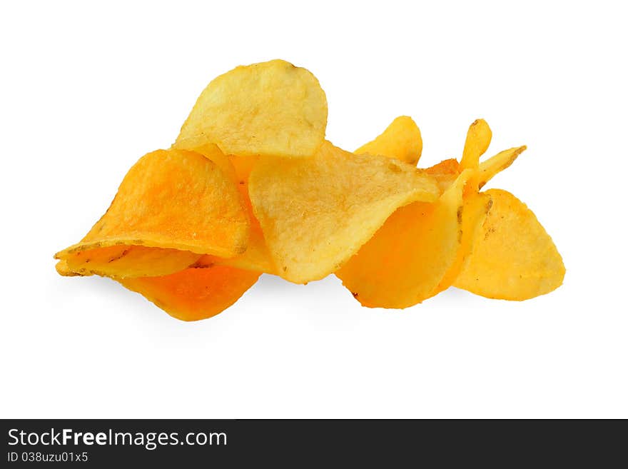 Pile of Potato chips isolated on a shite