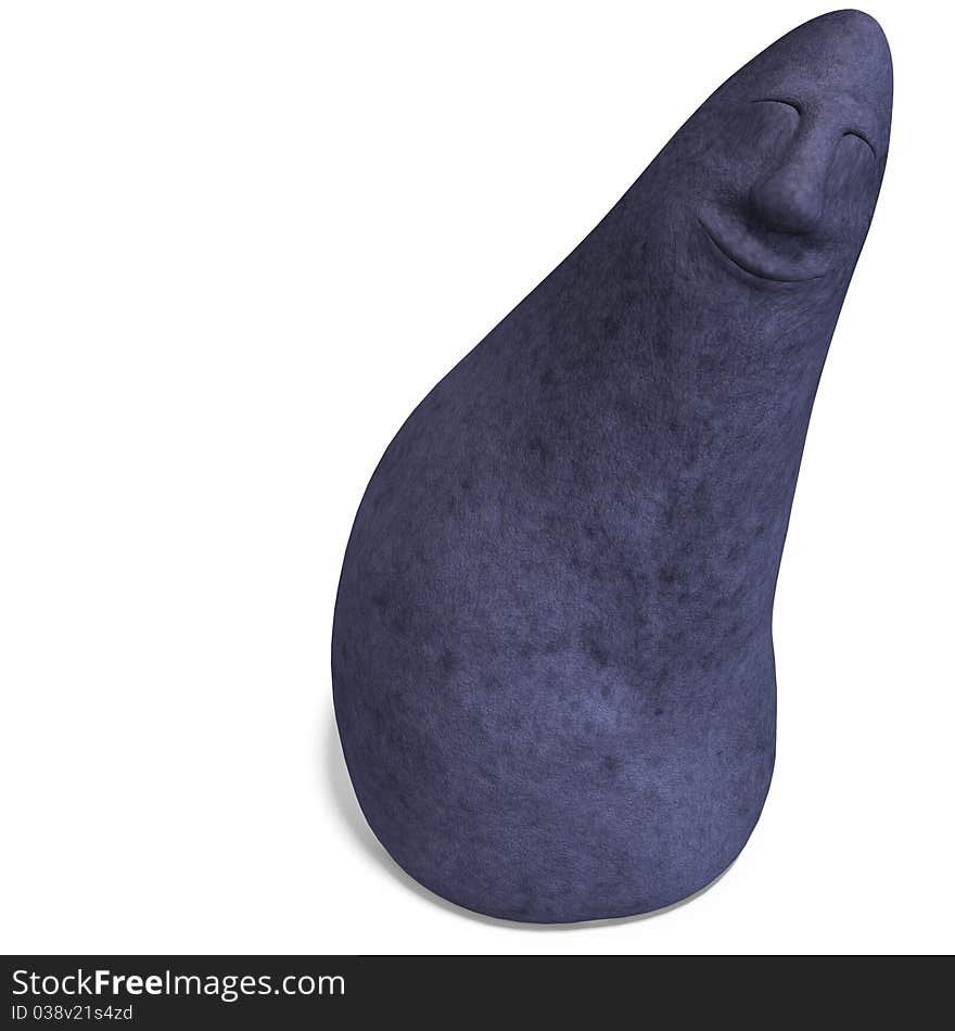 Cartoon rock with a funny face. 3D rendering with clipping path and shadow over white