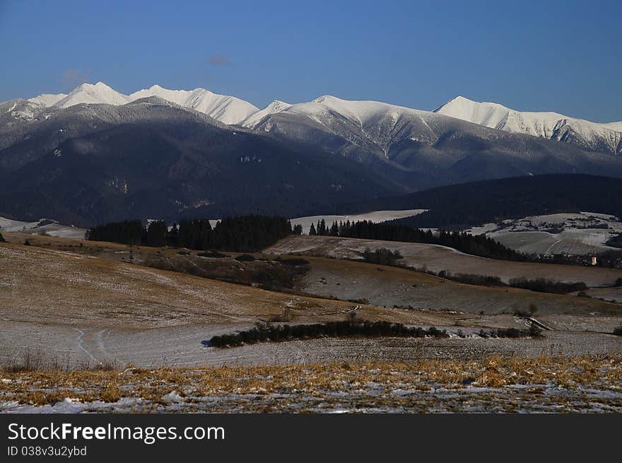 View of snowy mountains in central Slovakia. View of snowy mountains in central Slovakia