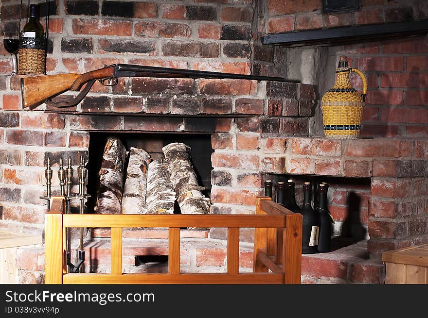 fireplace in a hunting home. fireplace in a hunting home