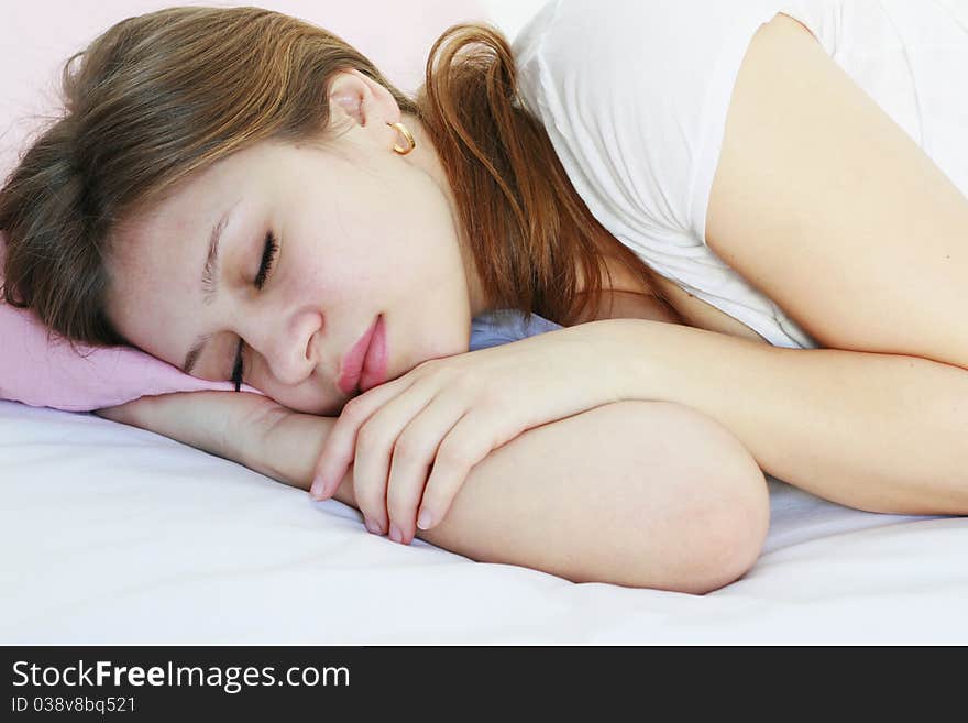 Teenage girl sleeping on the pillow. Teenage girl sleeping on the pillow