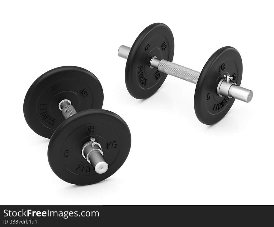 Dumbbell isolated on a white background. The mass of each - 5 kg. Dumbbell isolated on a white background. The mass of each - 5 kg