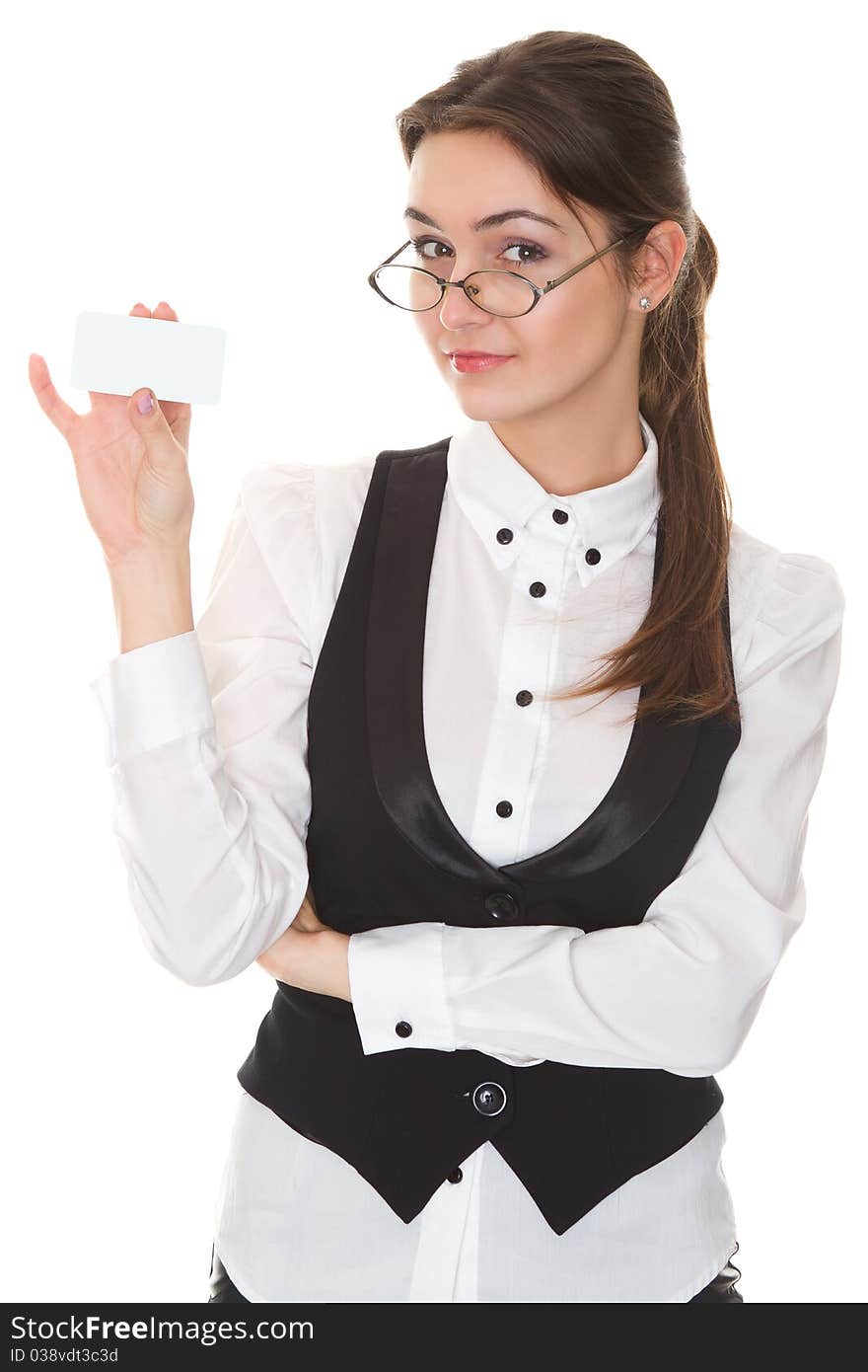 Businesswoman  showing blank business card