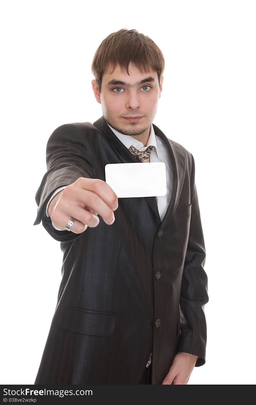 Businessman Holding  Blank Business Card