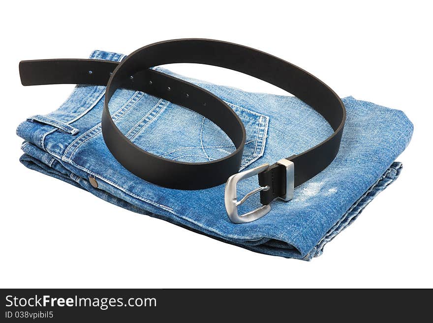 Pair of blue jeans winh belt