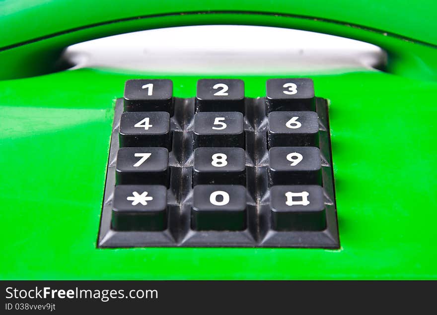 Green phone isolated on white on a white background