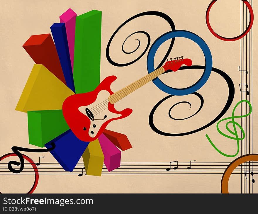 Music theme illustration with guitar. Music theme illustration with guitar.