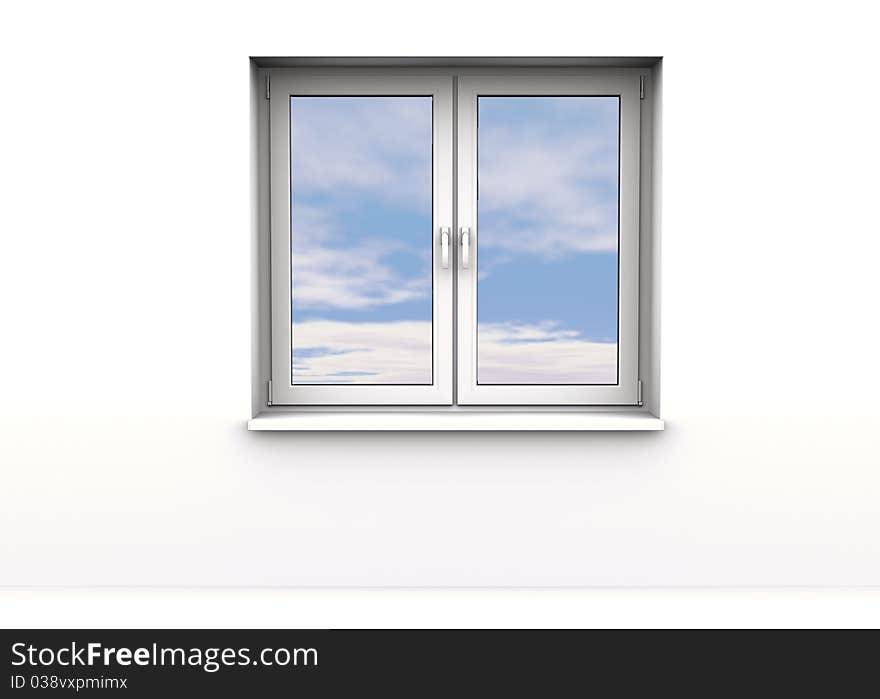 Closed window with a sky background behind the window