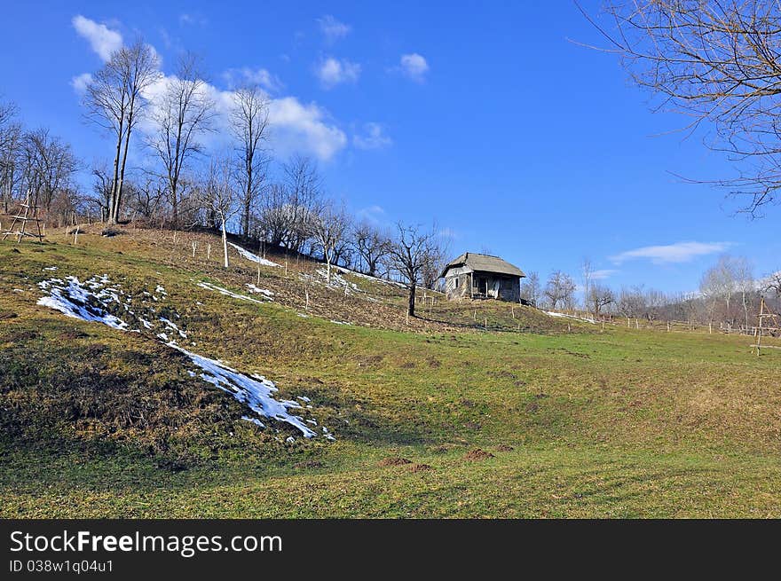 Isolated old wooden house on mountain top. Isolated old wooden house on mountain top