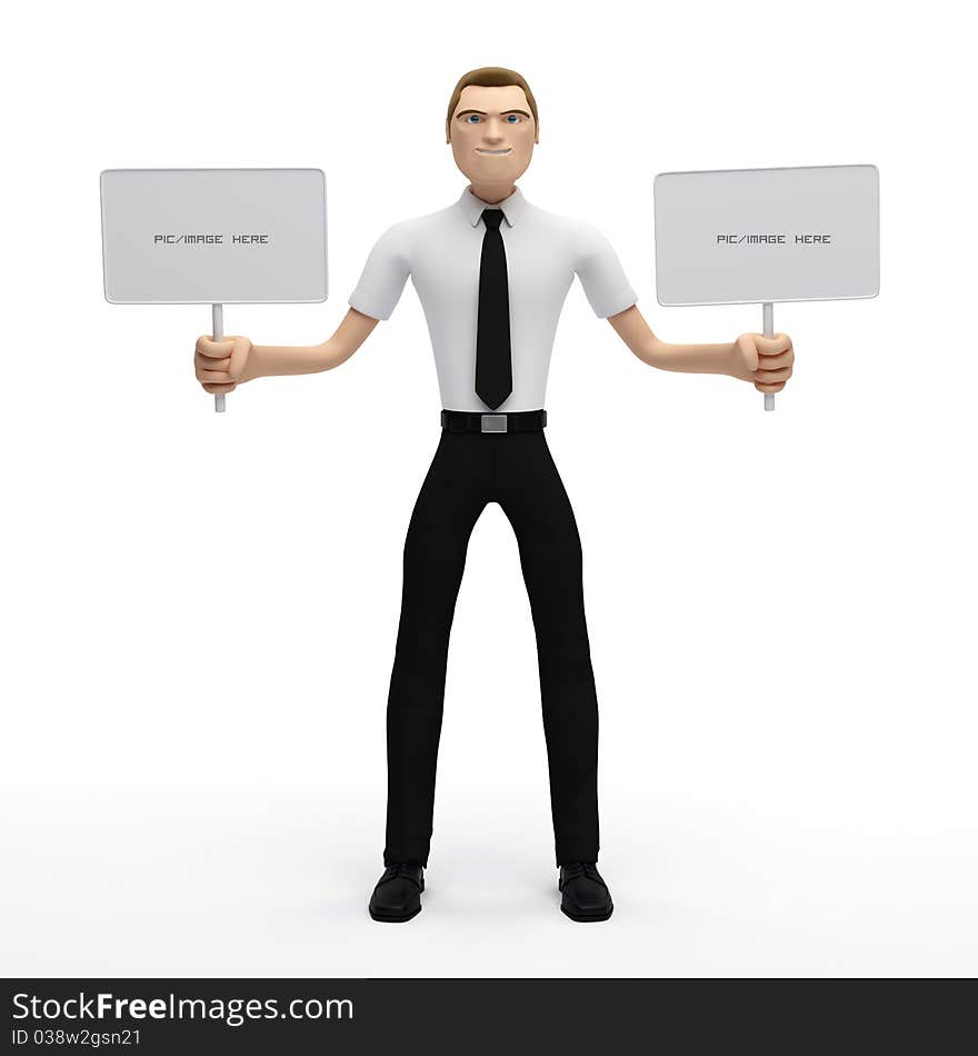 3D Businessman Holding A Blank Sign