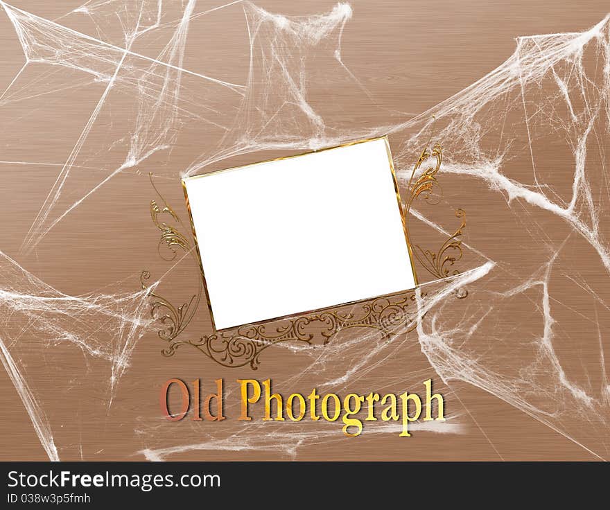 Old photo holder, black spider webs. Old photo holder, black spider webs