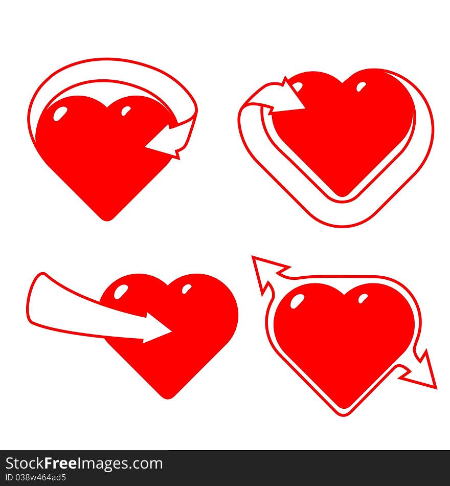 Set of stylised hearts with arrows.