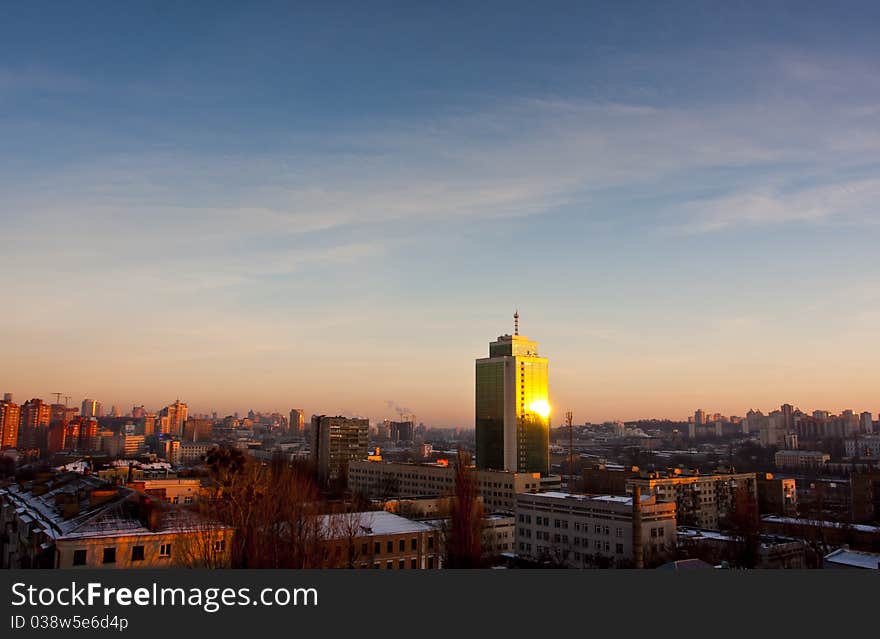 Kyiv sunset cityscape