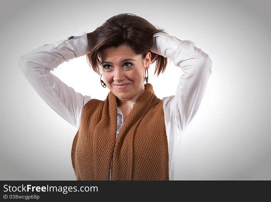 Young girl on her hair gray. Young girl on her hair gray