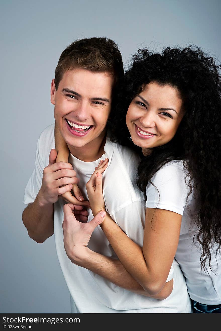 Smiling couple isolated on a white background