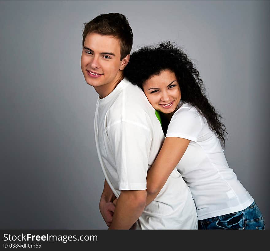 Smiling couple isolated on a white background