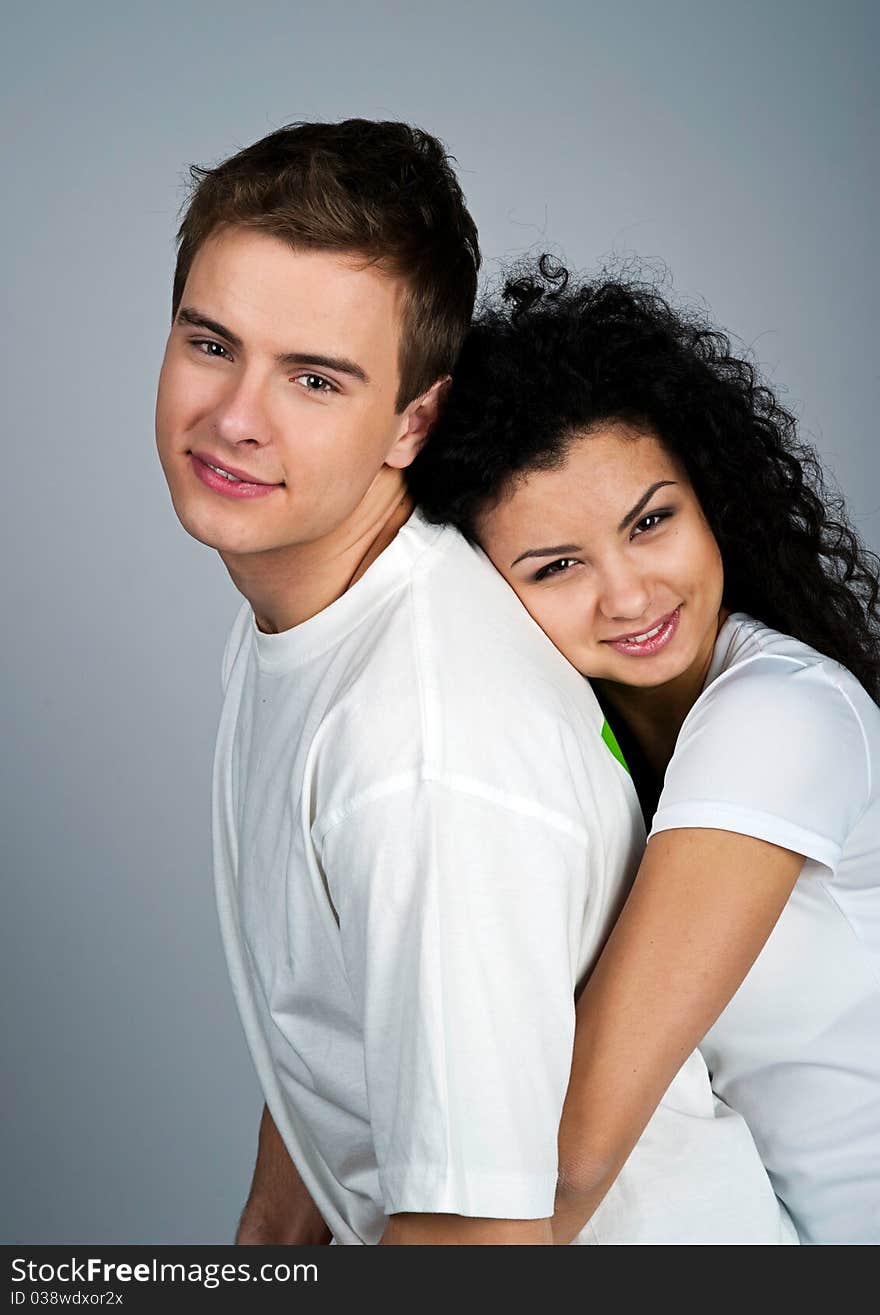 Smiling couple isolated on a white background