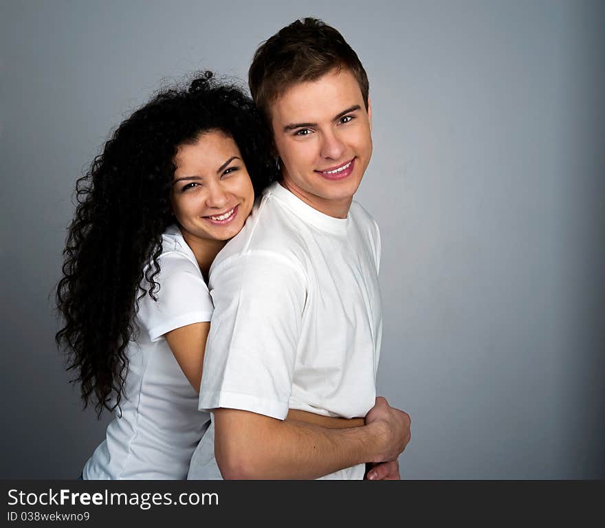 Smiling couple isolated on a white background