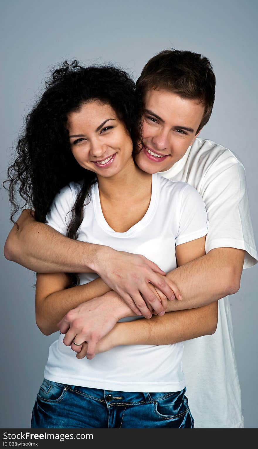 Smiling couple isolated on a white background