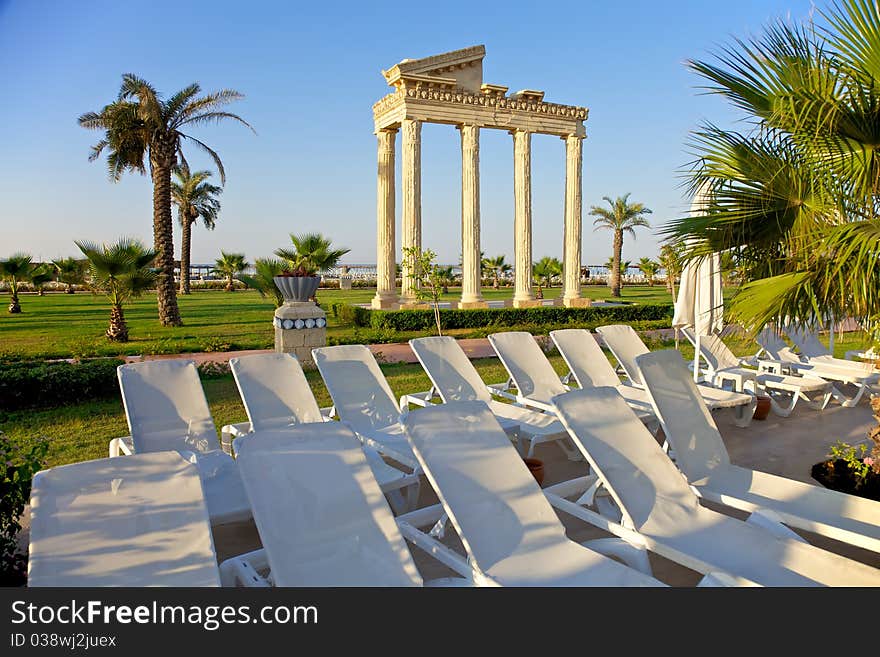 Palm trees. oceanfront pool at resort