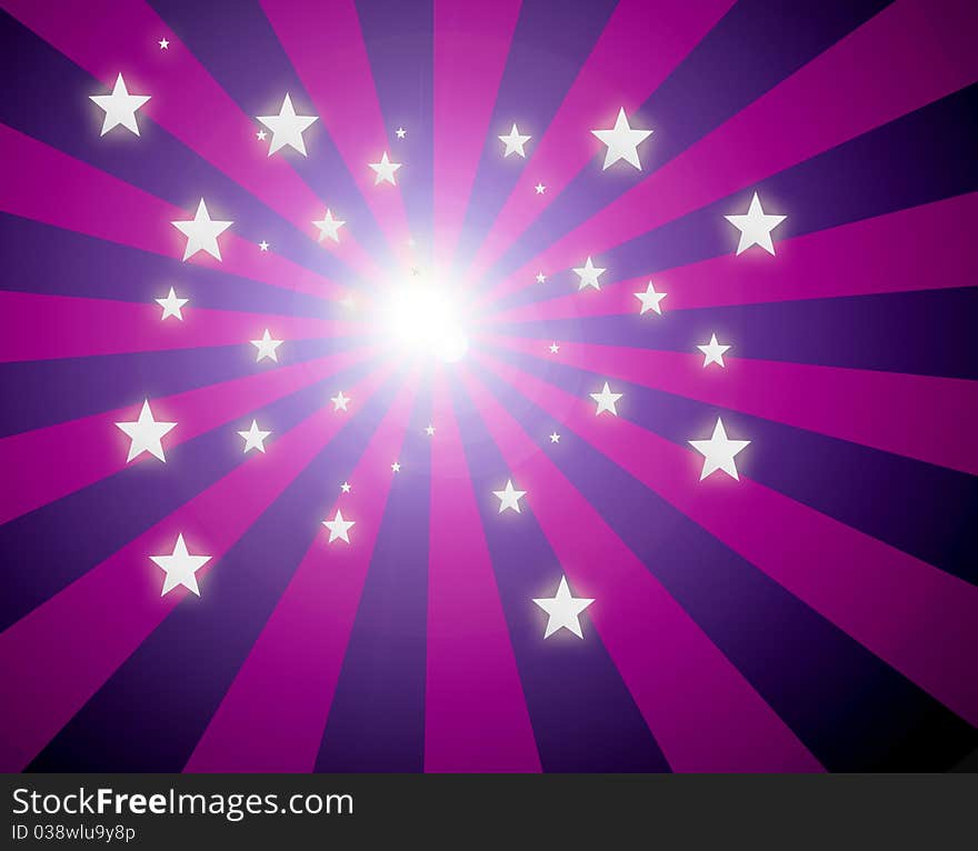 Luminous stars on purple lines dynamic background. Illustration