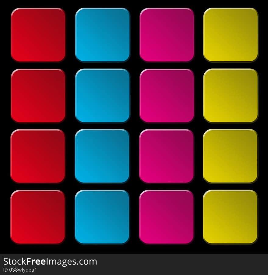 Red,blue,purple and yellow squares in line over black background