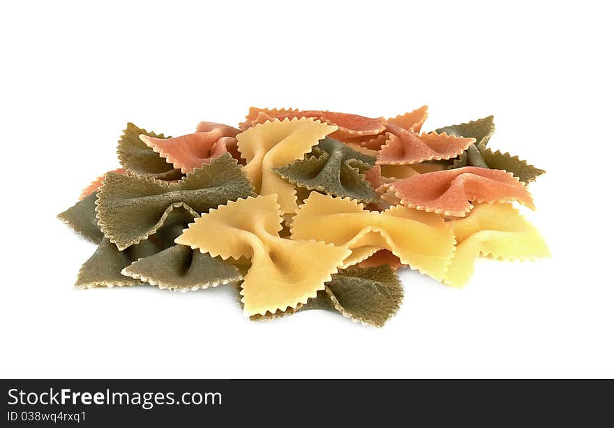 Italian pasta farfalle on a white background